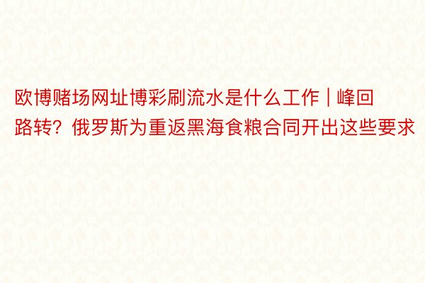 欧博赌场网址博彩刷流水是什么工作 | 峰回路转？俄罗斯为重返黑海食粮合同开出这些要求