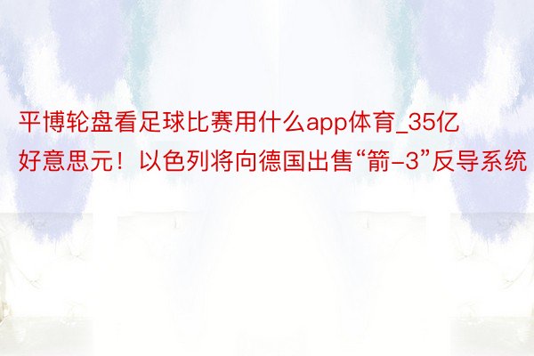 平博轮盘看足球比赛用什么app体育_35亿好意思元！以色列将向德国出售“箭-3”反导系统